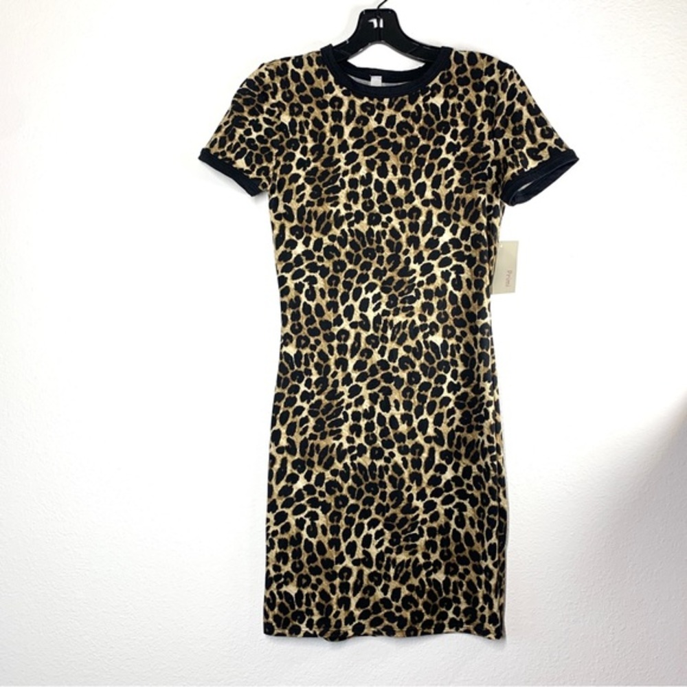 Short Sleeve Leopard Print Bodycon Fitted Mini Dress